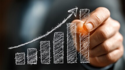 Hand Charting Growth with Data Visualization to Represent Increasing Trends in Business Metrics and Performance Analysis