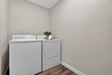 Minimalist Laundry Area With Tidy Organization, Small Home Laundry Zone With Practical Storage Solutions