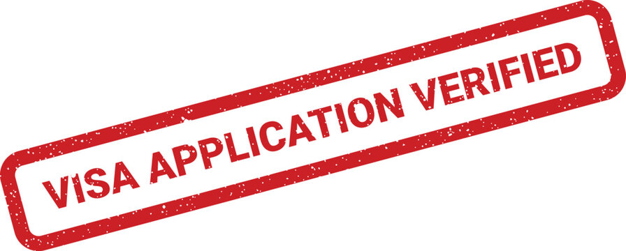 Red grunge rubber stamp showing a visa application has been officially verified and authenticated