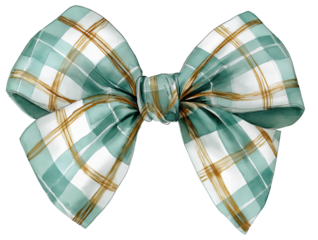 Watercolor Christmas holiday bow, mint and white plaid pattern