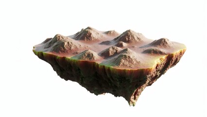 Floating Terrain Island: An isolated piece of rugged terrain floating, showcasing a miniature world with intricate texture and earth tone