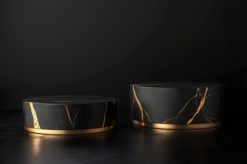 Black background with two podiums, for minimalist product display.

