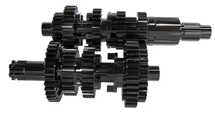 Compact assembly of interlocking dark gears in multi-stage configuration. Dense mechanical layout emphasizes torque modulation, transmission logic, and industrial engineering precision.