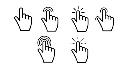 Obraz premium A set of vector illustrations showcases different hand cursor designs, highlighting the act of clicking or selecting on a digital interface, perfect for user interface design.