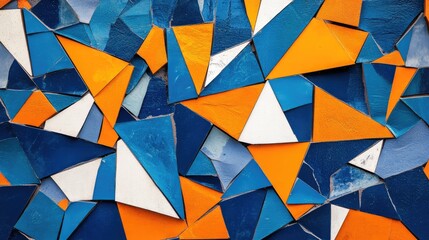 A colorful mosaic made of blue and orange triangles