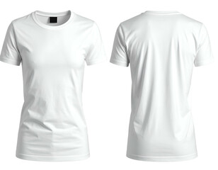 Front and back views of a plain white t-shirt on black background
