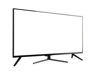 Modern black TV/monitor with a blank white screen, angled view