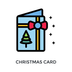 Christmas Card Icon Flat Outline Style. Vector Illustration For Graphic Design