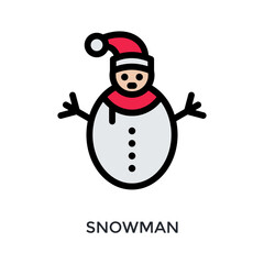 Snowman Icon Flat Outline Style. Vector Illustration For Graphic Design