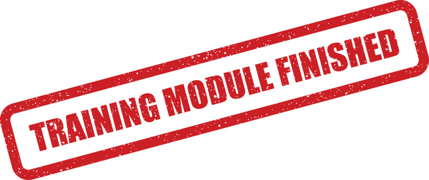 This detailed red textured stamp announces a training module finished status, perfect for official documents and project completion records