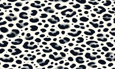 Monochrome snow leopard animal print pattern. A seamless and repeating wild cat fur skin texture background for fashion and textile design