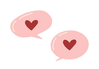 Hand drawn speech bubbles with heart symbols in a cute minimal style. Perfect for Valentine’s Day designs, stickers, chat icons and romantic illustrations.