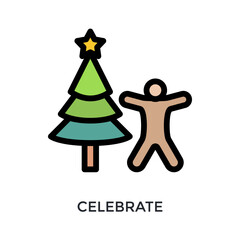 Celebrate Icon Flat Outline Style. Vector Illustration For Graphic Design