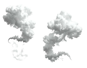 Two white, billowy smoke plumes rising on a black background