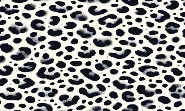 Monochrome snow leopard animal print pattern. A seamless and repeating wild cat fur skin texture background for fashion and textile design