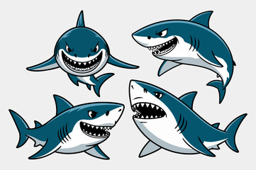 Powerful Shark Designs with Bold Features and Playful Expressions