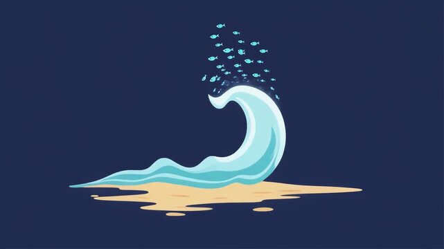 Dynamic Ocean Wave Breaking on a Sandy Beach Cartoon Vector Illustration for Summer and Surf Themes