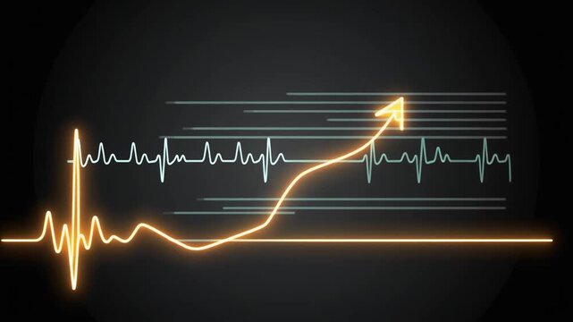 Business Growth and Financial Recovery Concept with Glowing Arrow Chart and EKG Lifeline