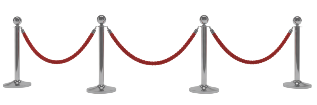 Elegant velvet rope stanchions with polished chrome posts guide VIP access for exclusive events
