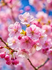 Obraz premium Close-up view of pink cherry blossoms on a tree branch