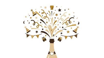 Golden Champagne Bottle Explosion with Streamers Vector