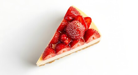 Sweet Strawberry Slice: A tantalizing slice of strawberry cheesecake, adorned with juicy, ripe strawberries, rests on a simple surface, promising a burst of flavor in every bite.