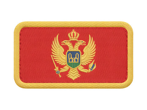 Embroidered Montenegro flag patch with double-headed eagle emblem, perfect for apparel and collectible displays - Powered by Adobe