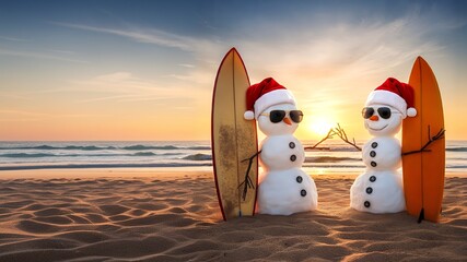 Schneemann im Urlaub.Schneemann am Strand