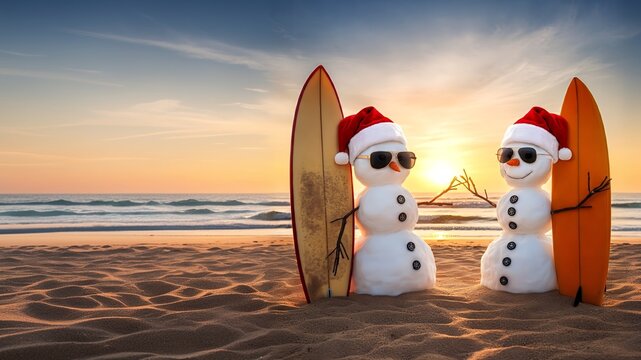 Schneemann im Urlaub.Schneemann am Strand