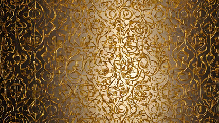 Luxurious seamless gold floral pattern with intricate ornate swirls, creating an elegant vintage damask wallpaper background