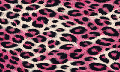 Vibrant pink and black leopard animal print, a stylish and seamless texture resembling wildcat skin and fur for fashion backgrounds