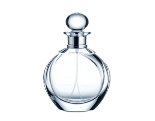 Transparent glass perfume dispenser bottle with metallic accents