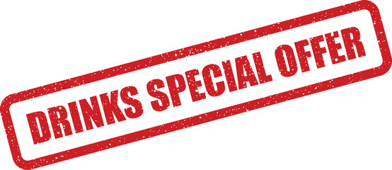 A vibrant red grunge style rubber stamp displaying DRINKS SPECIAL OFFER text for promotions