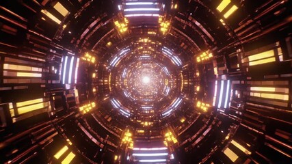 A glowing tunnel of light with geometric shapes in dark orange, brown, and white colors - Powered by Adobe