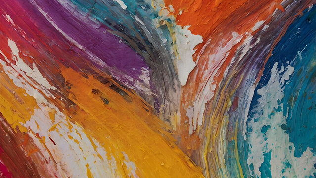 Vibrant Abstract Swirls of Rainbow Hues Intertwining in a Dynamic Textured Brushstroke Pattern