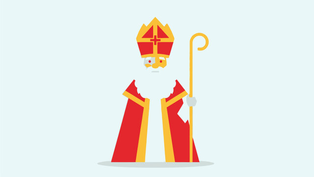 Flat illustration of Saint Nicholas wearing traditional attire, a miter, and holding a staff, symbolizing festive occasions and gift-giving traditions