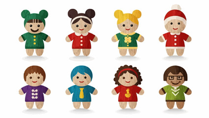 Fototapeta premium Colorful cartoon characters in festive outfits for holidays 