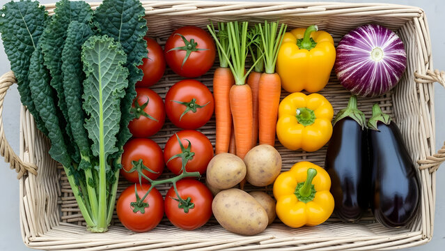 Fresh Vegetables in Wicker Basket A Colorful Harvest.