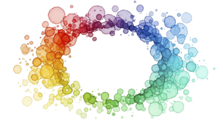  Colorful watercolor ink drops forming an oval, PNG file.