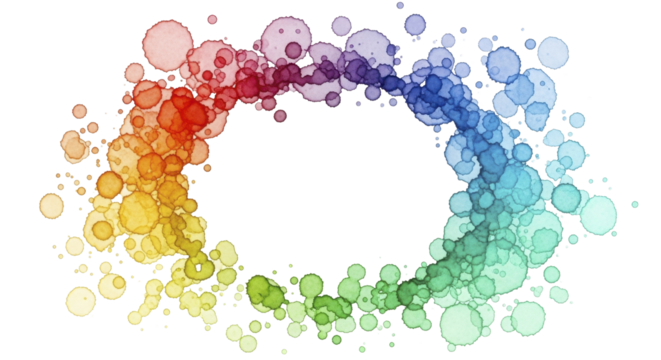  Colorful watercolor ink drops forming an oval, PNG file. - Powered by Adobe