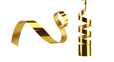 Golden Metallic Party Streamers and Curling Ribbon on a Transparent Background PNG Image