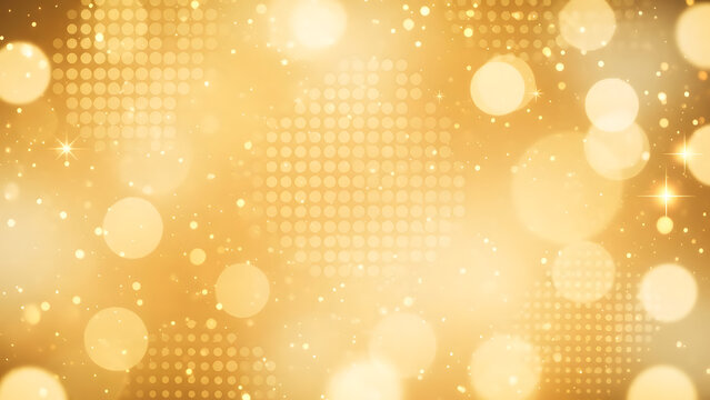 Golden Bokeh Lights Background with Halftone Pattern.