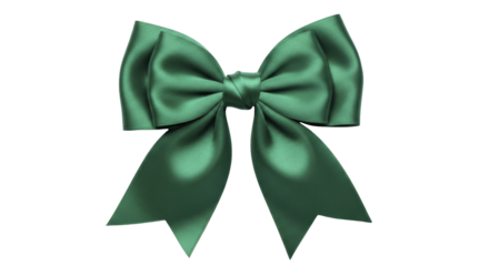 Emerald green satin ribbon bow on a transparent background PNG file