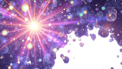 Fototapeta premium Cosmic Symphony: A dazzling display of energy erupts, with beams of light radiating outwards, surrounded by celestial orbs, representing the vastness and mystery of the universe. 