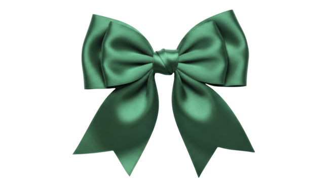 Emerald green satin ribbon bow on a transparent background PNG file