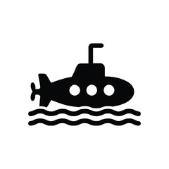Obraz premium Submarine sailing on the sea waves a minimalist vector illustration of underwater vessel navigation technology with periscope and propeller silhouette