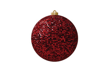 3d red sequin christmas ball icon. holiday decor concept. minimal cartoon christmas ornament bauble for christmas banner. isolated on white background. 3d render.
