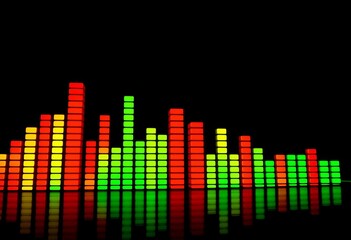 Dynamic music equalizer bars glowing on black background,  rhythm,  frequency