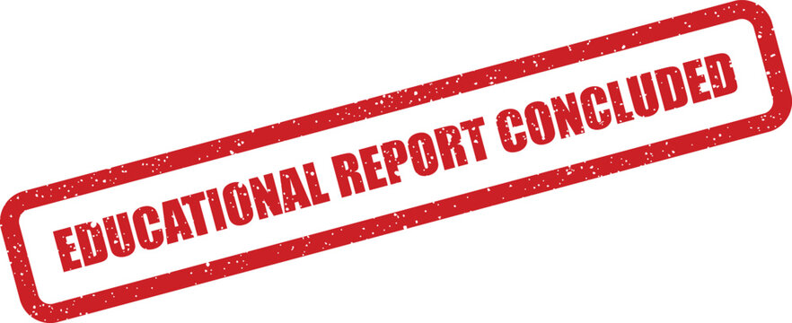 Distressed red rectangular stamp symbol indicating an educational report has been officially concluded and finalized