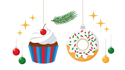 Festive Geometric Christmas Tree Illustration with Merry Christmas Greeting